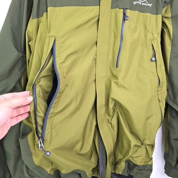 Eddie Bauer Weather Edge 365 Olive Green Color Block Waterproof Hooded Jacket - Picture 7 of 12